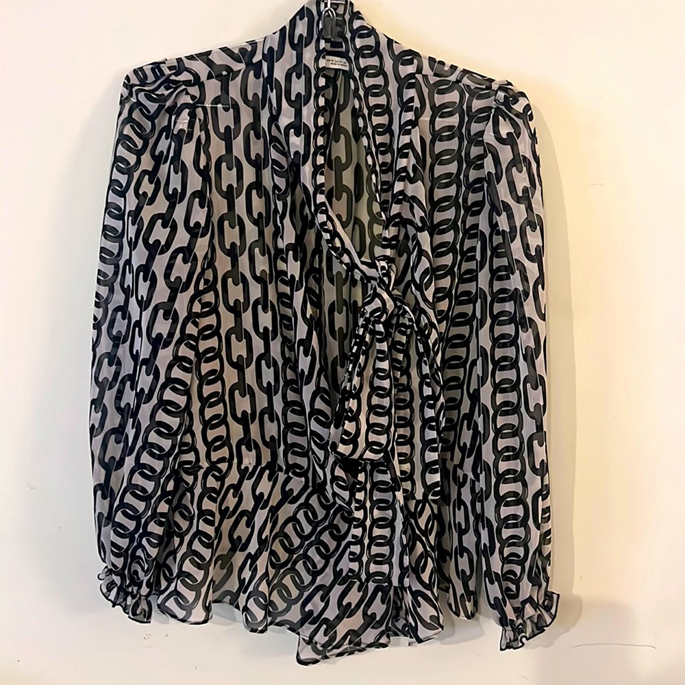 Zara Chain Design Peplum Style w/ Tie Sz Medium Sheer